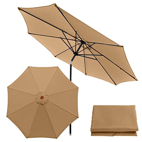Roadtime 9.8 Ft Replacement Parasol Canopy, Universal Umbrella Replacement Cloth, Garden Parasol Sunshade Cover for Garden Patio Yard Beach Pool Market Table (3m/8 Ribs,Khaki)