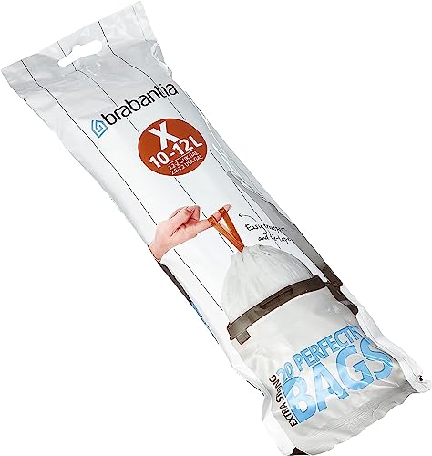 Brabantia Perfectfit Bags X Sacchetti Per Spazzatura, 12L, Bianco, Rotolo Da 20 Sacchetti