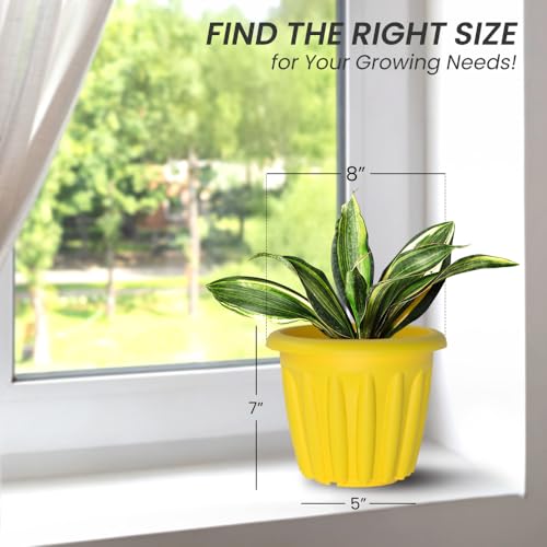Image of YUCCABE ITALIA SHERA Floot 8 Inch Plastic Flower Pot 12 Piece Set of Round Shape Planter for Home Garden Seedling Planter for pots (Yellow)