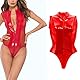 MIZSPISE Latex Dessous Damen Bodysuit Sexy Unterwäsche Reizwäsche Zipper Erotic Wetlook Outfit Babydoll Lackleder Lingerie Lack Nahtlose Party Leder (Rot, Einheitsgröße)