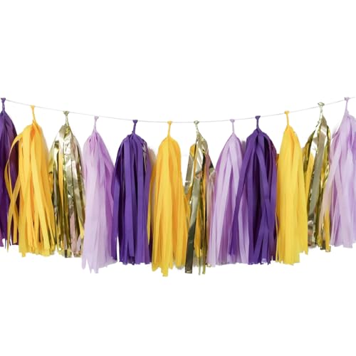 Purple Gold Yellow Tangled Party-Decoration - 20-Pack Rapunzel Tangled Banner Tassel Garland Streamers Princess Baby Shower Birthday Classroom Graduations Anniversary Wedding Table Wall Hanging Decor