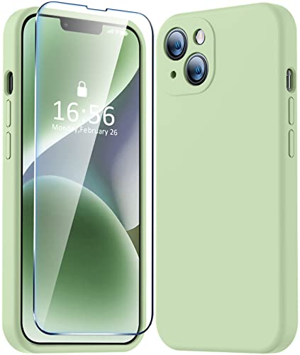 Vooii Compatible With Iphone 14 Case With Screen Protector, Upgraded Liquid Silicone With [Camera Protection] [Soft Anti-Scratch Microfiber Lining] Phone Case For Iphone 14 6.1 Inch - Matcha #TOP20