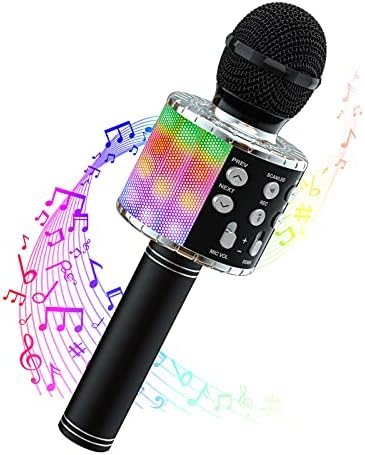 Wowstar Karaoke Bluetooth Microphone, 5 in 1 Wireless Microphone for Kids Adults, Dancing LED Lights Portable Speaker Karaoke Machine for Home KTV Party Singing (Blue)