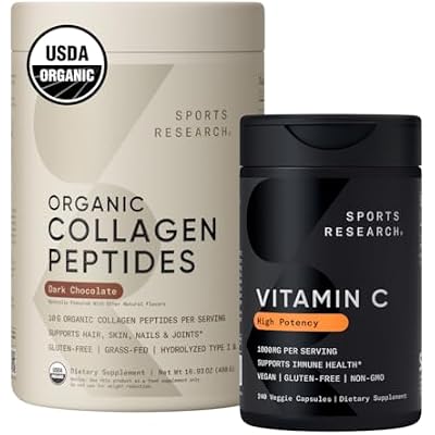 Sports Research Collagen Pro Pack - Organic Collagen Powder - Hydrolyzed Type I & III + High Potency Vitamin C Supplement