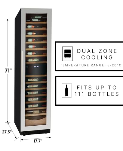 Image of Koolatron Kenmore 111 Bottle Wine Fridge - Freestanding Wine Cooler with Glass Door, 18 In Beverage Can Refrigerator Dual temperature zone, Ideal for Red, White & Sparkling Wine