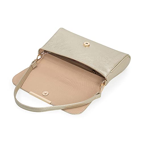 Ixebella Fancy Clutch Shoulder Bag For Women Evening Party Purse Small Soft Metallic Pu Leather Clutch (Gold) #TOP3