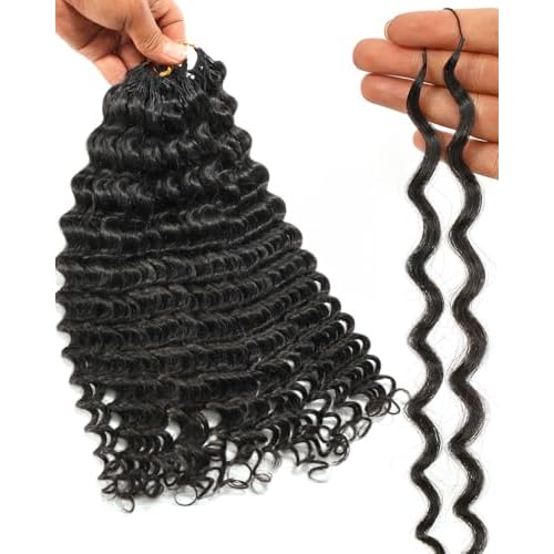 BEEOS Deep Wave Crochet Hair 160g, Pre-Separated Miracle Knots Crochet Human Hair for Women, Detangle Easily and Reusable 18 Inch Natural Black