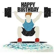 Happy Birthday Weightlifter Cake Topper- Fitness Theme Party, Athlete Theme Birthday Party Weightlifting Decoration -SugarGera