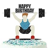 Happy Birthday Weightlifter Cake Topper- Fitness Theme Party, Athlete Theme Birthday Party Weightlifting Decoration -SugarGera