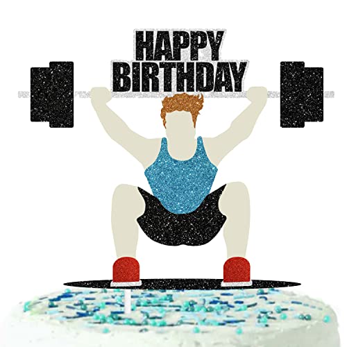 Happy Birthday Weightlifter Cake Topper- Fitness Theme Party, Athlete Theme Birthday Party Weightlifting Decoration -SugarGera