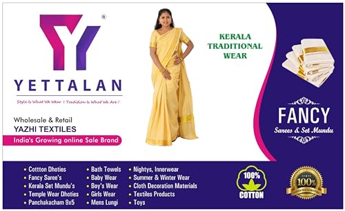 Image of Kerala Traditional Tissue Saree for Women with Running Blouse | South Indian Ethnic Saree for Weddings Onam Vishu Temple Wear & Festivals
