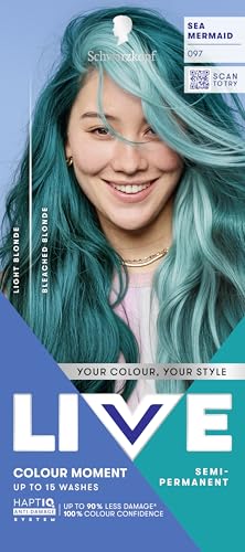 Schwarzkopf LIVE Colour Moment 097 Sea Mermaid with HaptiQ Anti-Damage System Semi-Permanent Green Hair Dye Up to 15 Washes
