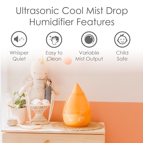 Image of Crane Ultrasonic Cool Mist Humidifier for Bedroom, Baby Nursery, Kids Room, Plants, or Office, Large 1 Gallon Tank, Filter Optional, Orange