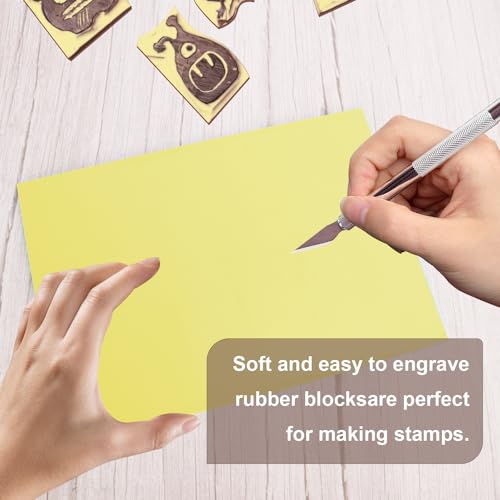 4 Pcs 8.5"x11" Rubber Carving Blocks, A4 Linoleum Blocks, Stamp Carving Blocks for Printmaking, Linocut Artists, Crafts and More,(Yellow) by KUKLIPJIM. - Thumbnail 4