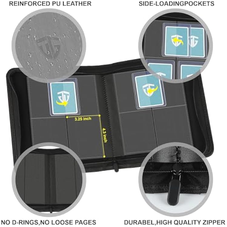Toploader Binder,Holds 112 Toploaders, 4 Pocket Top Loader Binders for 3 x 4 Rigid Card Holders for Trading Cards or Sports Cards Binder (Gray)
