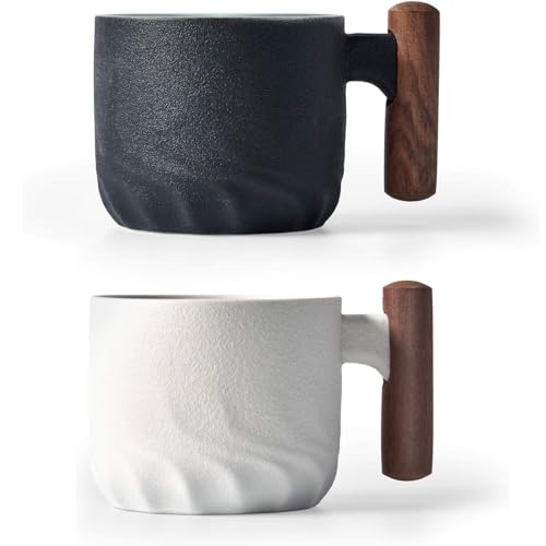 ERBO Espressotassen 70 ml, Premium Espresso Tassen mit Henkel, Mini Teetasse Kaffeetasse aus Keramik, Kleine Espressotassen, Espresso Mokkatassen, Kaffeebecher für Espresso, Tee, Latte (Schwarz+Weiß)