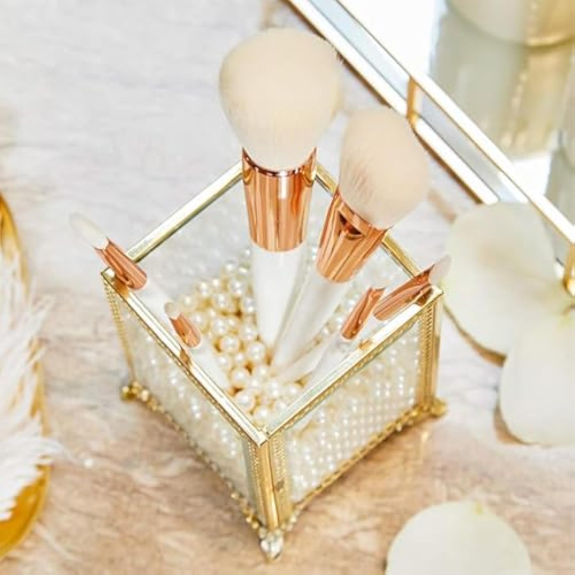 Gold Makeup Brush Holder with Free White Pearls