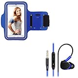 Pack Pack Sport pour WIKO Y81 Smartphone (Brassard de Sport + Ecouteurs Sport Intra-AURICULAIRE avec Micro) Courir T7 (Bleu)