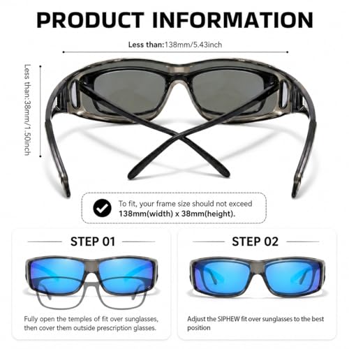 Image of SIPHEW Mirrored Sunglasses Polarized Fit Over Glasses for Men&Women | Wrap Around Sun Glasses,UV400 Protection,Lightweight & Comfortable,Driving,Outdoors