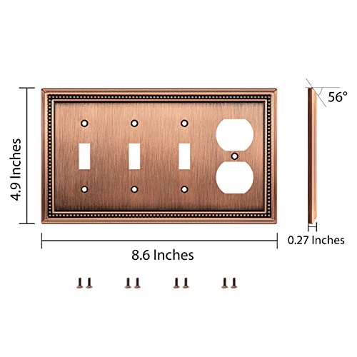 Image of Sunken Pearls Heavy Duty Decorative Wall Plate Switch Plate Outlet Cover (Triple Toggle /Single Duplex, Antique Copper)