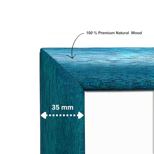 Image of Handmade Blue Wooden Photo Frame, A3 (29.7 x 42 cm) Display for Artworks, Pictures and Photos of Your Loved Ones, Best for Home, Office, Wall Decor, Living Room, Bedroom, Blue Wave