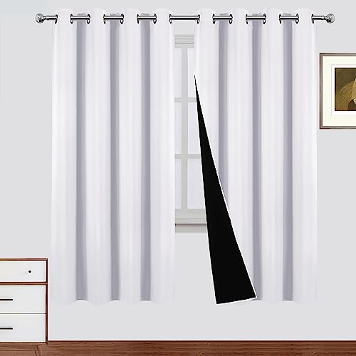 LEMOMO Blackout Curtains 52 x 72 Inch Off White Curtains 2 Panels Darkening Thermal Insulated Bedroom Curtains