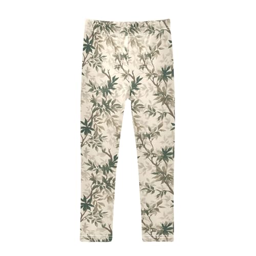 Girls' Athletic Leggings Ankle Length Yoga Dance Pants Kids Teen 4T Green Leaf