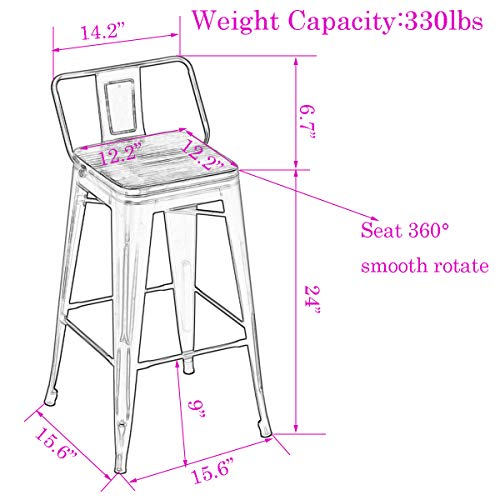 Changjie Furniture Swivel Metal Bar Stools Kitchen Counter Height Stools Industrial Barstools Set Of 4 (Swivel 24 Inch,Matte Black Wooden) #TOP2