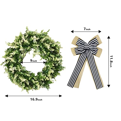 Door Wreaths Front Porch Decor White Tip Artificial Lifelike Eucalyptus Birthday Wreath Bow White Black Buffalo Plaid Burlap,Spring Summer Wreath Decoration Window Farmhouse Garden Decor 17Inch #TOP1