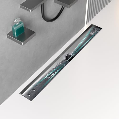 Image of BARONAGE 36 Inch Linear Drain Shower Rectangular Floor Drain with Removable Square Hole Cover and Hair Catcher, Long Shower Drains 304 Stainless Steel CUPC Certified (Brushed Nickel)