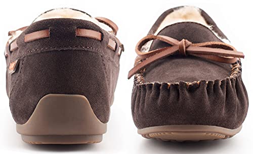 Parfeying Women's Sheepskin Moccasins Cow Suede Memory Foam Slippers Indoor Outdoor Shearling Winter Shoes,L20101 Cafe 9.5Us #TOP1