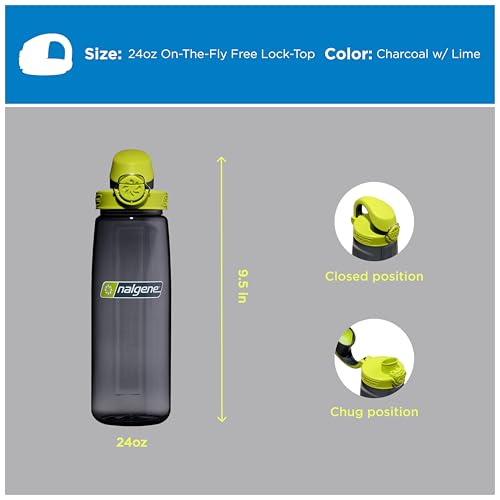 Image of Nalgene 24 oz On The Fly Lock-Top Water Bottle, Charcoal w /Lime