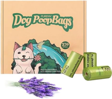 PURENV 270 Stück Hundekotbeutel Biologisch Abbaubar mit Lavender Duft, 100% Auslaufsicher und Reißfest Umweltfreundlich aus Maisstärke Mischung