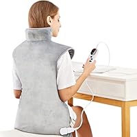 Heizkissen für Rücken Schulter Nacken 60x100cm Wärmekissen mit Taillenriemen, Schnelle Erwärmung, 6 Heizstufen, Rückenwärmer Abschaltautomatik Timer, Flanell, maschinenwaschbar, EU-Stecker, Grau