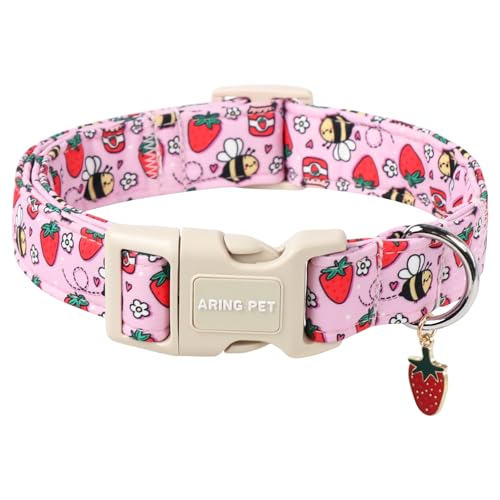 ARING PET Sommer Hundehalsband, Erdbeer Hundehalsband mit Schnellverschluss aus Kunststoffschnalle, Bequemes Baumwoll Halsband für Jungen und Mädchen Hunde