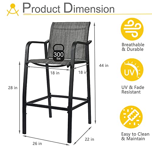 Sundale Outdoor Metal Bar Stools Set Of 2,Patio Counter Height Barstools With Back Armrest, Modern Quick Dry Fabric Wrought Iron High Seating Chairs-Steel Gray #TOP5