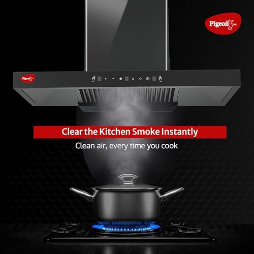 Image of Pigeon Atmos 90 cm BLDC T Shape Kitchen Chimney 1500 m3 /hr | Filterless Autoclean Kitchen Chimney | 12 Years Motor and 2 Years Comprehensive Warranty |Black | 9 Speed Touch Control + Motion Sensor