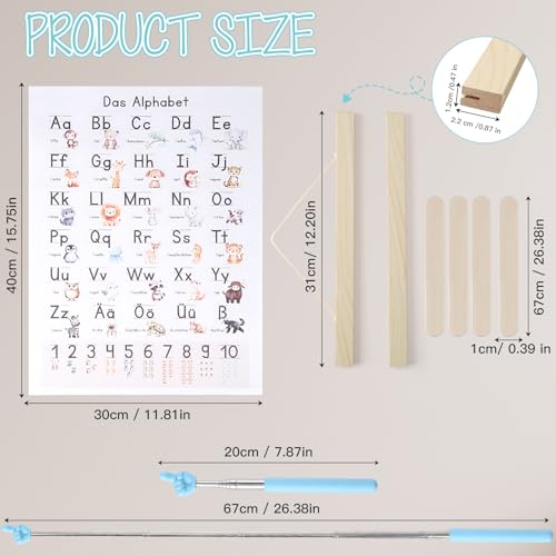 ABC Poster für Kinder 30x40 cm, Alphabet Poster Von A - Z mit Rahmen und Fingerlesestab, Lernposter Grundschule Geeignet für Kindergarten, Vorschule, Grundschule