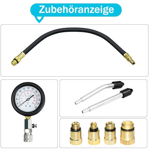 Foto von LARS360 KFZ Auto Motorrad Kompressionstester Kompressionsprüfer Messgerät Test kit 0-20 bar oder 0-300 psi Verdichtungsmesser inkl. Koffer