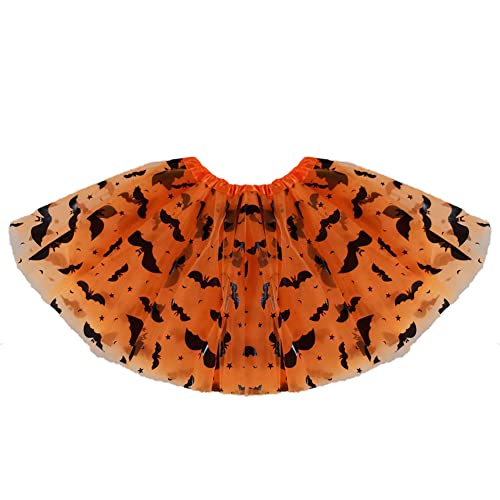 CUTIECLUB Robe d'Halloween pour femme - 3 couches - 6 tranches - En tulle - Motif citrouille - Imprimé tête de mort, Orange, taille unique Cover