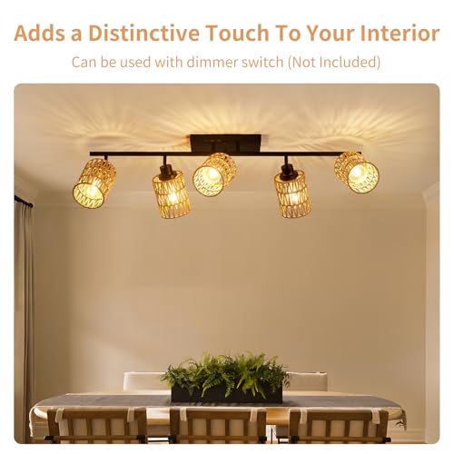 AIBISOD 5-Light Track Lighting Fixtures Ceiling E26 Rattan Farmhouse Boho Ceiling Track Lighting Directional Rotatable Modern Track Ceiling Light Fixtures for Kitchen Bedroom Living Room Hallway Foyer by AIBISOD - Image 5