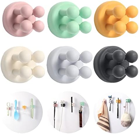 Silicone Toothbrush Holders - Multi-Function Hook Waterproof Self Adhesive Wall Mounted Single Hook for Hanging Key - Utility Plug Holder for Bathroom & Kitchen & Living Room & Office & Car(6 Mixed)