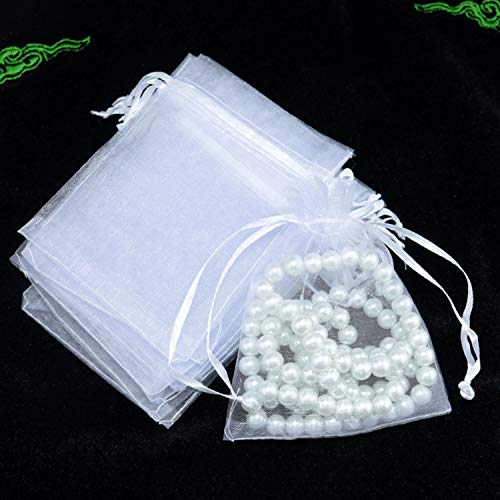 50 Pcs 5X7 Inch Gift Wrap Bags, Organza Sheer Clear Tulle Fabric, White Drawstring Sachet For Baby Shower Favor, Birthday Party Favor, Bachelorette Party, Girls Graduation,Small Votive Candles,Marble #TOP4