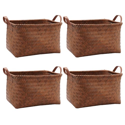 GIB Large Wicker Storage Baskets for Shelves Clothes Blankets Basket Woven Laundry Basket for Organizing, Decorative Rectangular Closet Organizers and Storage Bins with Handles, Brown, 4 Pack by GIB cleaningtool - Used condition - US$45.51