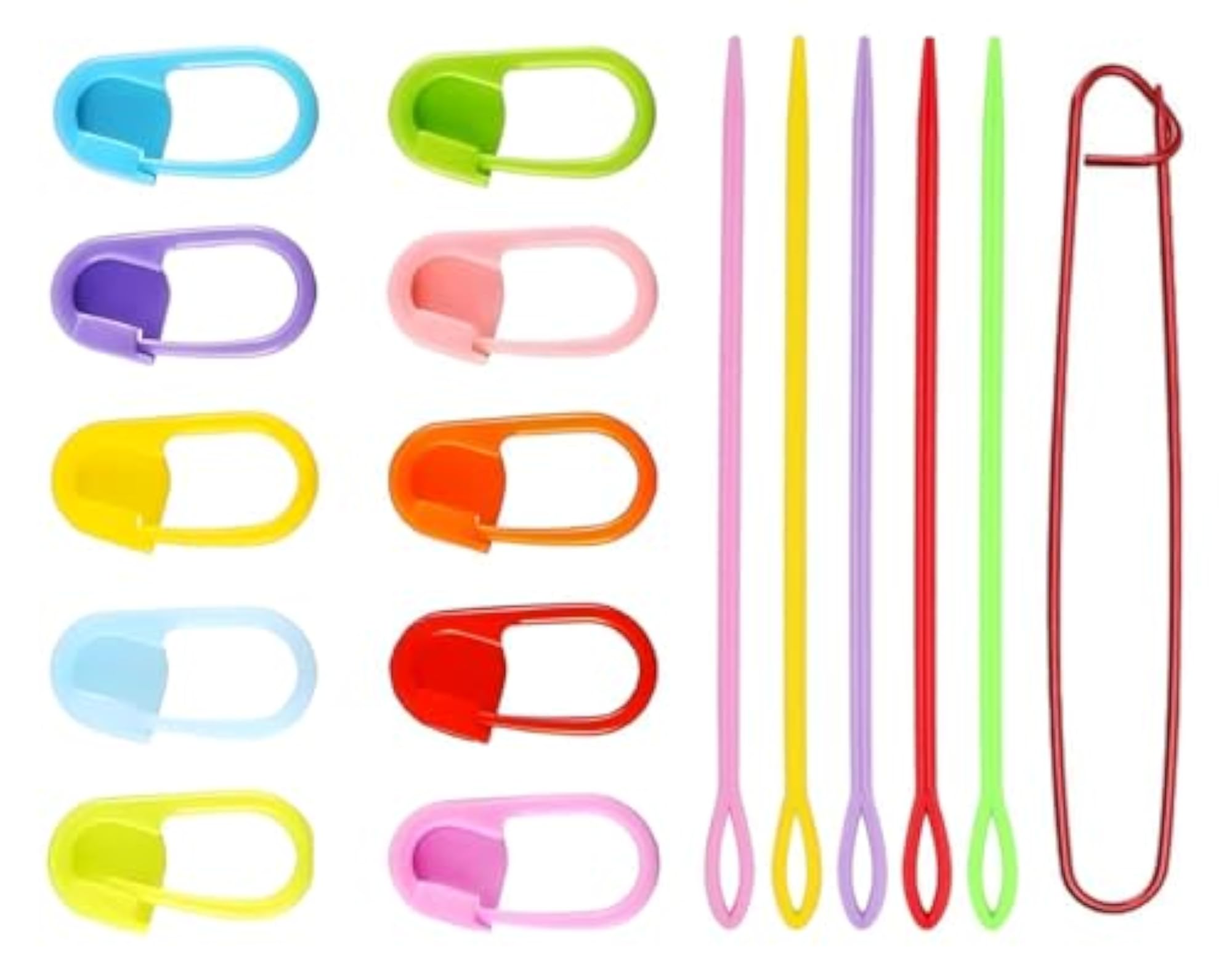 Knitting Crochet Stitch Markers Set, 25 Plastic Markers & 2 Needles