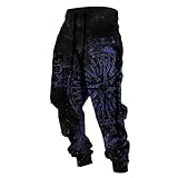 MYZTTZR Viking 3D Men's Sports Pants Nordic Mythology Tattoo Fenrir Wolf Skull Valhalla Medieval Gift,Viking Compass,4XL