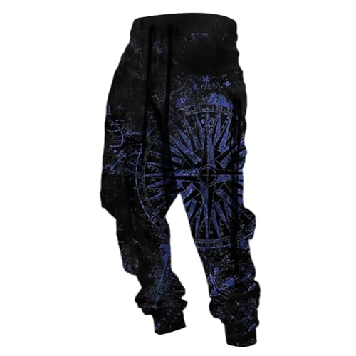 MYZTTZR Viking 3D Men's Sports Pants Nordic Mythology Tattoo Fenrir Wolf Skull Valhalla Medieval Gift,Viking Compass,4XL