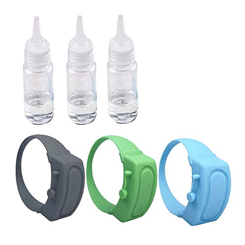 ALLFEIYA Silicone Refillable Liquid Dispenser,An adjustable wristband for adults and kids, used in outdoor, travel, work, and school.(3, gray-green-blue)