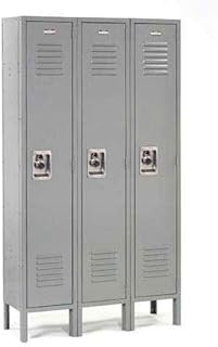 Global Industrial Single Tier Locker, 12x15x60, 3 Door Ready to Assemble, Gray