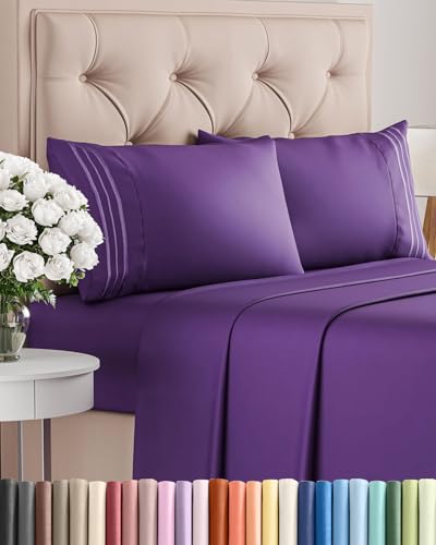 Queen Size 4 Piece Sheet Set - Comfy Breathable & Cooling Bed Sheets Set - Hotel Luxury Bedding for Women, Men, Kids, Teens, Boys & Girls - Deep Pockets, Ultra-Soft, Wrinkle Free - Oeko-Tex - Purple